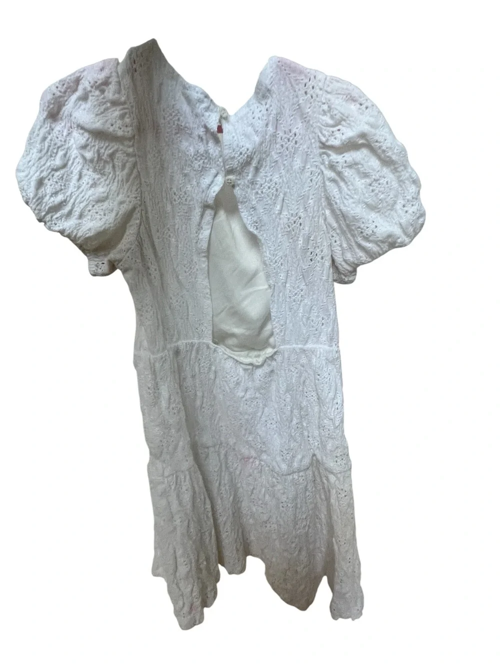 Zara White Eyelet Puff Sleeve Tiered Mini Dress. Size 9.